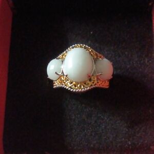 Natural Jade (D) 8.85 ctw 3 Stone Ring in 18K Vermeil YG and Rhodium Sterling